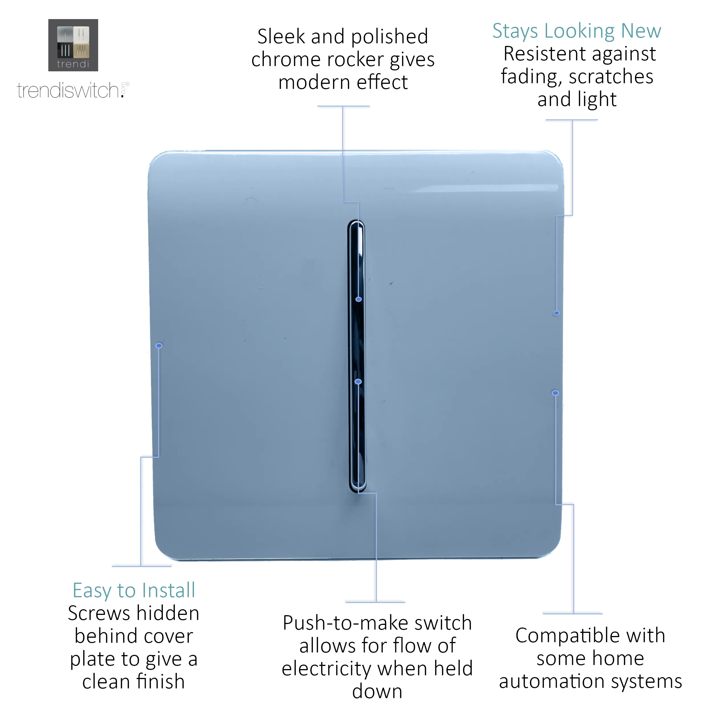 1 Gang Retractive Home Auto.Switch Sky ART-SSR1SK  Trendi Sky